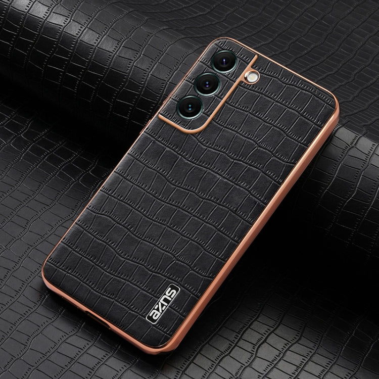For Samsung Galaxy S22+ 5G AZNS Electroplated Frame Crocodile Texture Full Coverage Phone Case(Black)