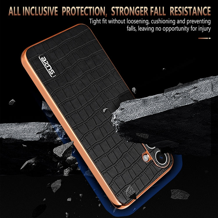 For Samsung Galaxy S25 5G AZNS Electroplated Frame Crocodile Texture Full Coverage Phone Case(Brown)
