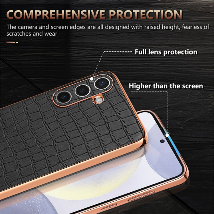 For Samsung Galaxy S25 5G AZNS Electroplated Frame Crocodile Texture Full Coverage Phone Case(Brown)
