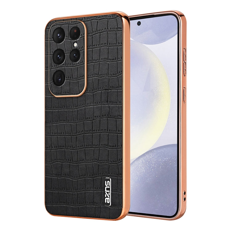 For Samsung Galaxy S25 Ultra 5G AZNS Electroplated Frame Crocodile Texture Full Coverage Phone Case(Black)