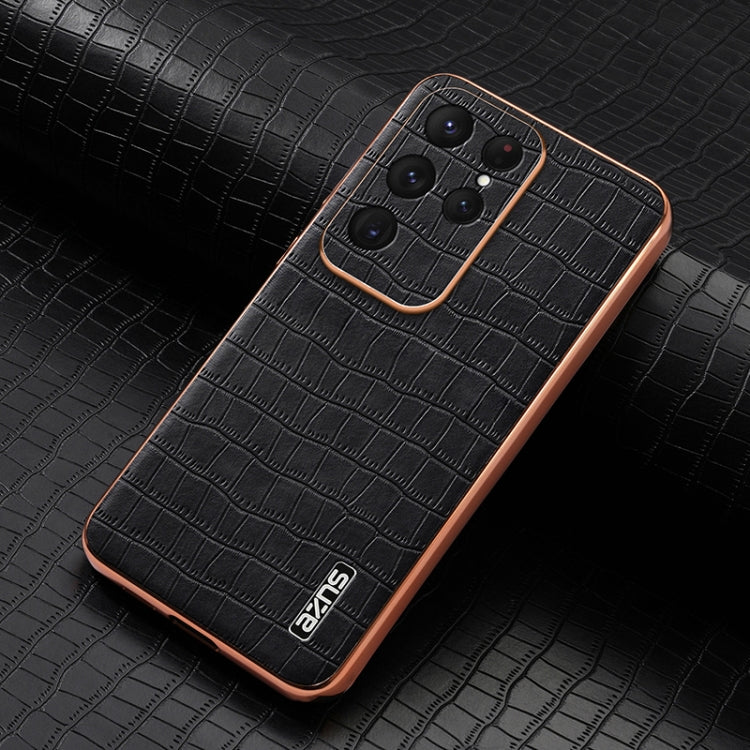 For Samsung Galaxy S25 Ultra 5G AZNS Electroplated Frame Crocodile Texture Full Coverage Phone Case(Black)