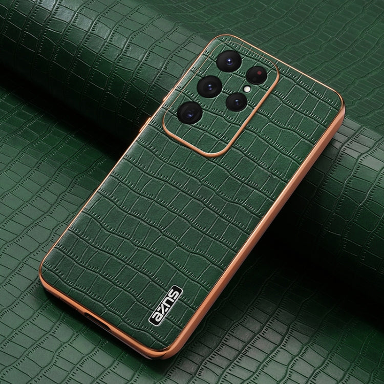 For Samsung Galaxy S25 Ultra 5G AZNS Electroplated Frame Crocodile Texture Full Coverage Phone Case(Green)
