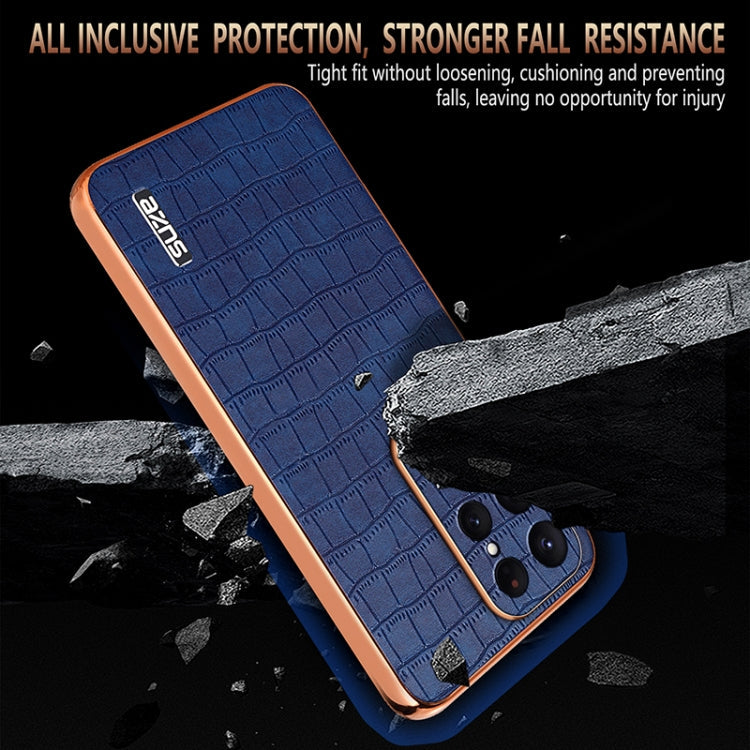 For Samsung Galaxy S25 Ultra 5G AZNS Electroplated Frame Crocodile Texture Full Coverage Phone Case(Blue)