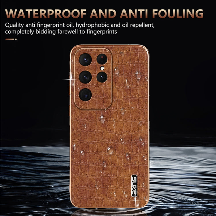 For Samsung Galaxy S25 Ultra 5G AZNS Electroplated Frame Crocodile Texture Full Coverage Phone Case(Blue)