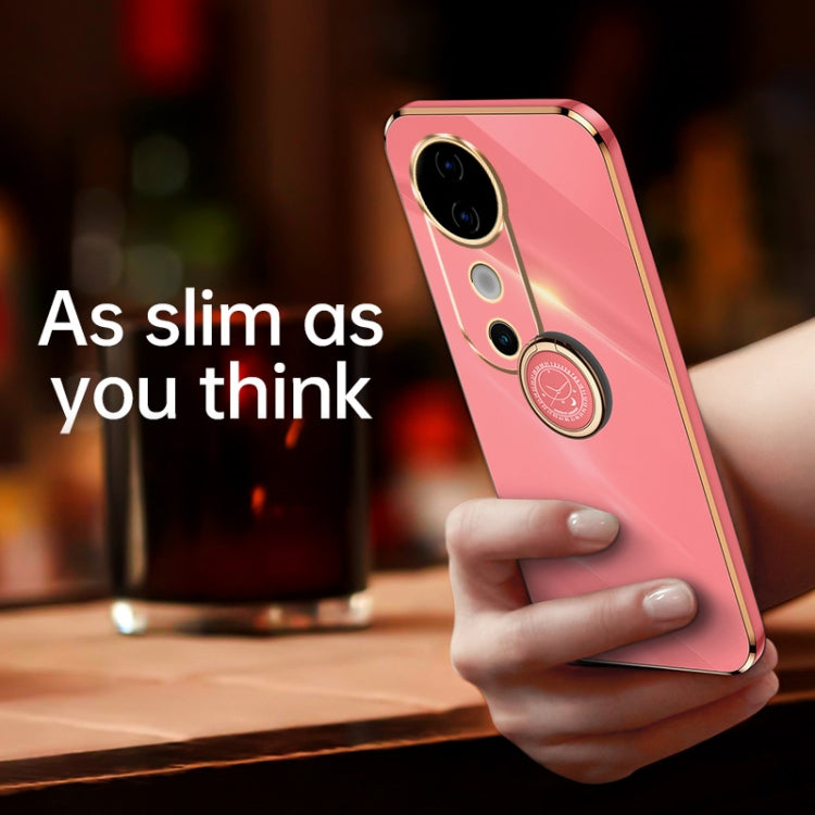 For vivo S19 XINLI Straight Edge 6D Electroplate TPU Phone Case with Ring Holder(Pink)