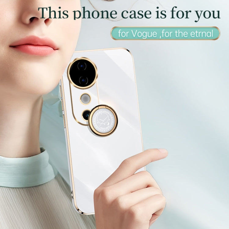 For vivo S19 XINLI Straight Edge 6D Electroplate TPU Phone Case with Ring Holder(Black)