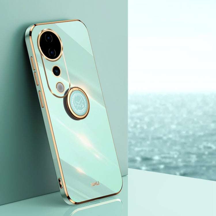 For vivo S19 Pro XINLI Straight Edge 6D Electroplate TPU Phone Case with Ring Holder(Mint Green)
