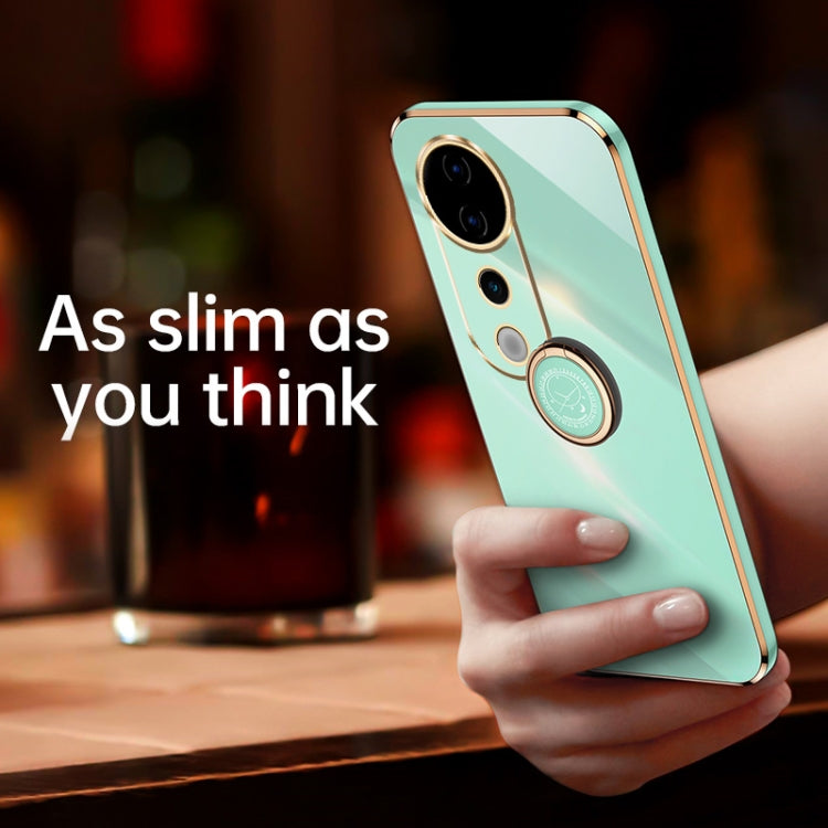 For vivo S19 Pro XINLI Straight Edge 6D Electroplate TPU Phone Case with Ring Holder(Pink)