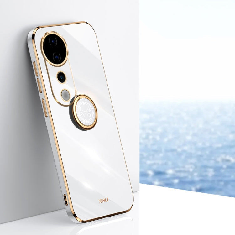 For vivo S19 Pro XINLI Straight Edge 6D Electroplate TPU Phone Case with Ring Holder(White)
