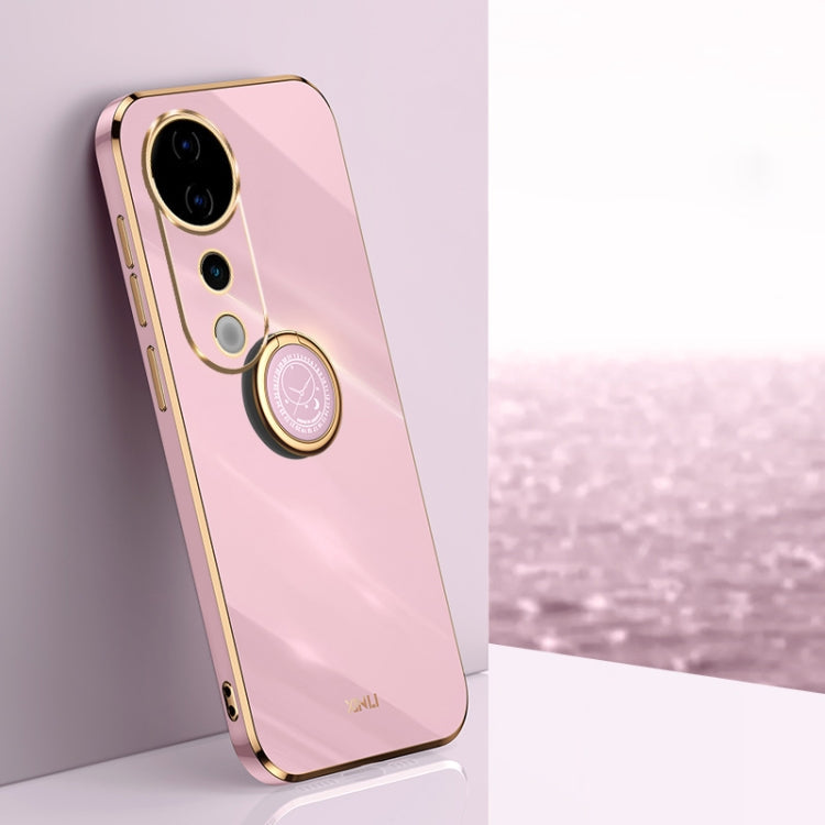 For vivo S19 Pro XINLI Straight Edge 6D Electroplate TPU Phone Case with Ring Holder(Cherry Purple)