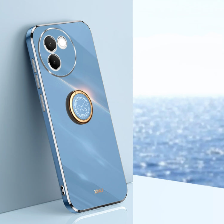 For vivo V30E XINLI Straight Edge 6D Electroplate TPU Phone Case with Ring Holder(Celestial Blue)