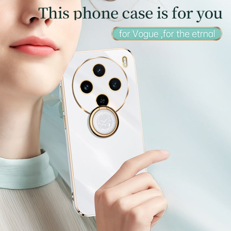 For vivo X100S XINLI Straight Edge 6D Electroplate TPU Phone Case with Ring Holder(Black)