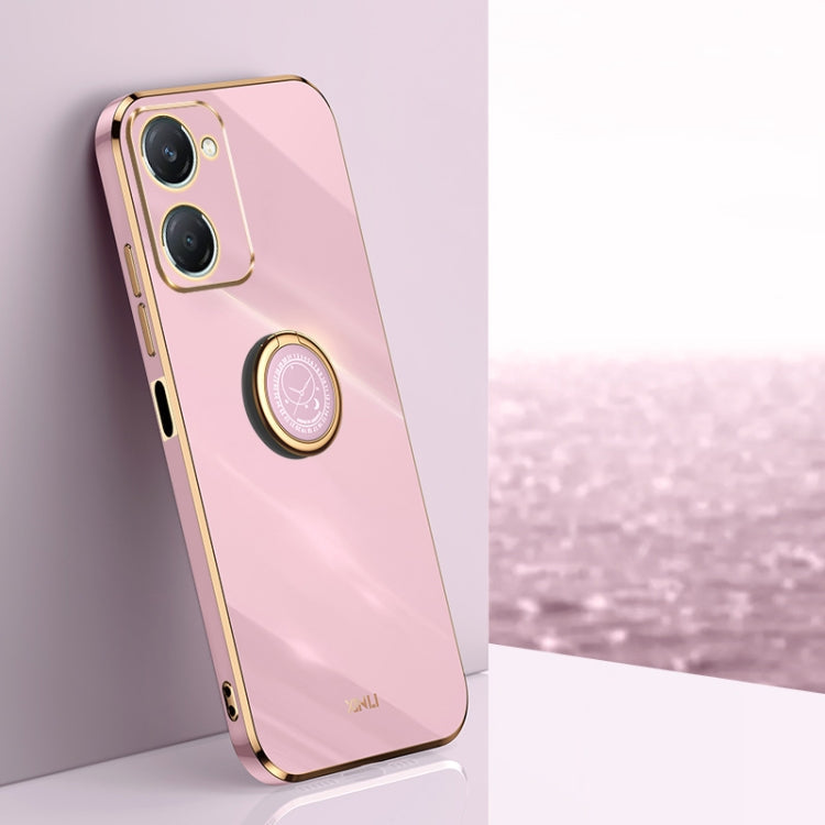 For vivo Y18 XINLI Straight Edge 6D Electroplate TPU Phone Case with Ring Holder(Cherry Purple)