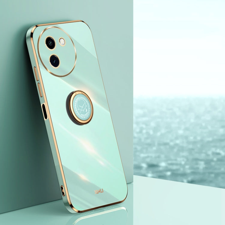 For vivo Y200i XINLI Straight Edge 6D Electroplate TPU Phone Case with Ring Holder(Mint Green)