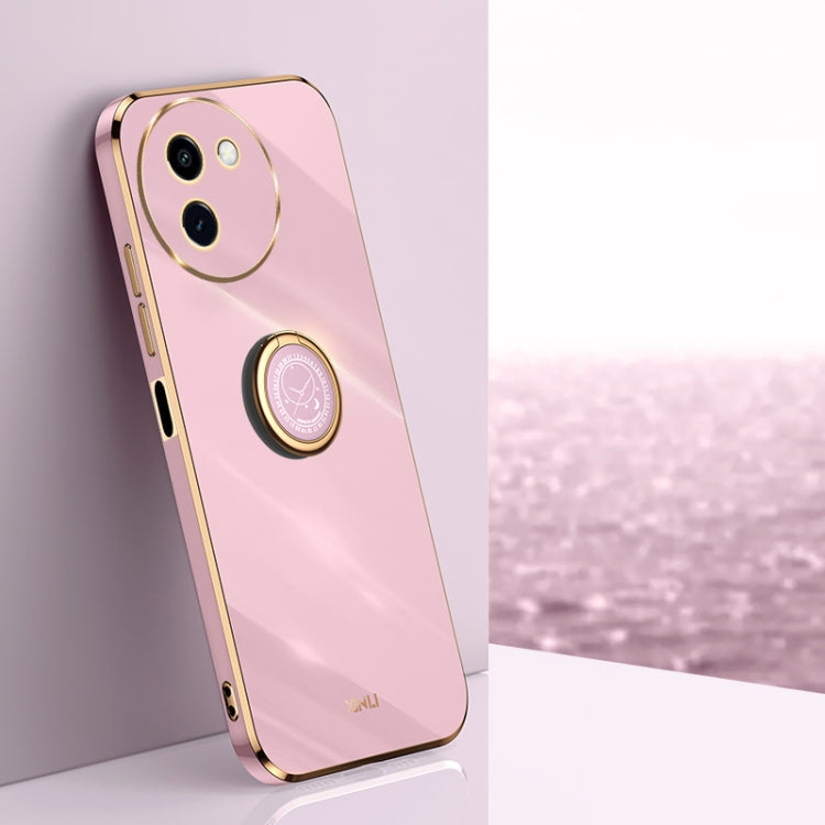 For vivo Y200i XINLI Straight Edge 6D Electroplate TPU Phone Case with Ring Holder(Cherry Purple)