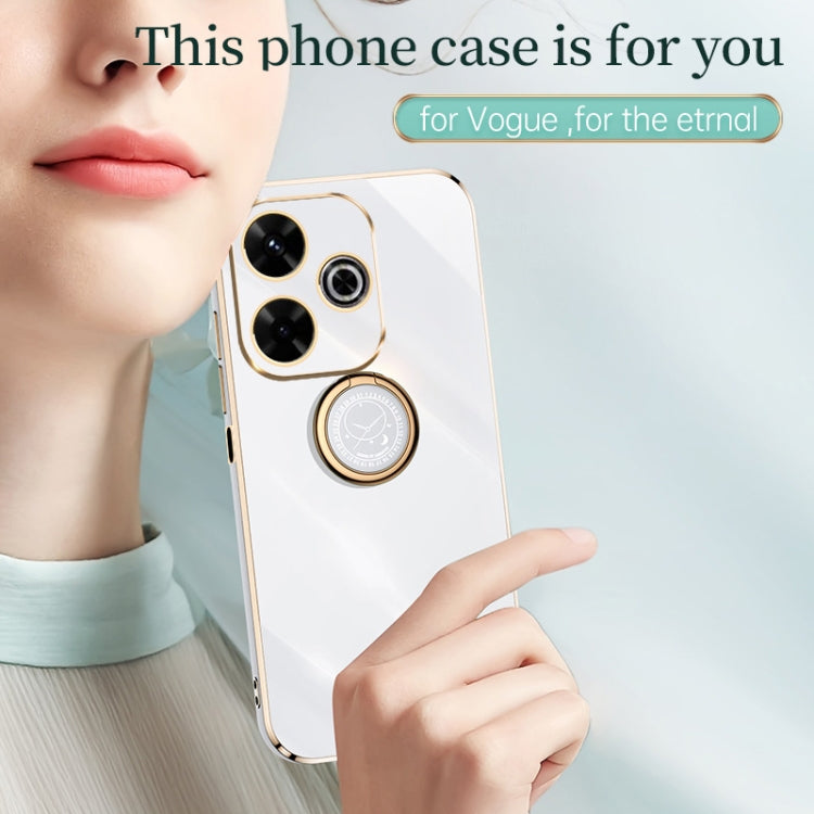 For Redmi 13 4G XINLI Straight Edge 6D Electroplate TPU Phone Case with Ring Holder(Hawthorn Red)