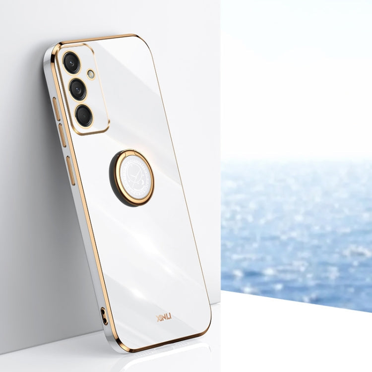 For Samsung Galaxy M55 XINLI Straight Edge 6D Electroplate TPU Phone Case with Ring Holder(White)