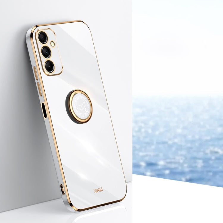For Samsung Galaxy M35 XINLI Straight Edge 6D Electroplate TPU Phone Case with Ring Holder(White)