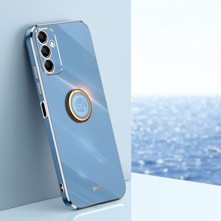 For Samsung Galaxy M35 XINLI Straight Edge 6D Electroplate TPU Phone Case with Ring Holder(Celestial Blue)
