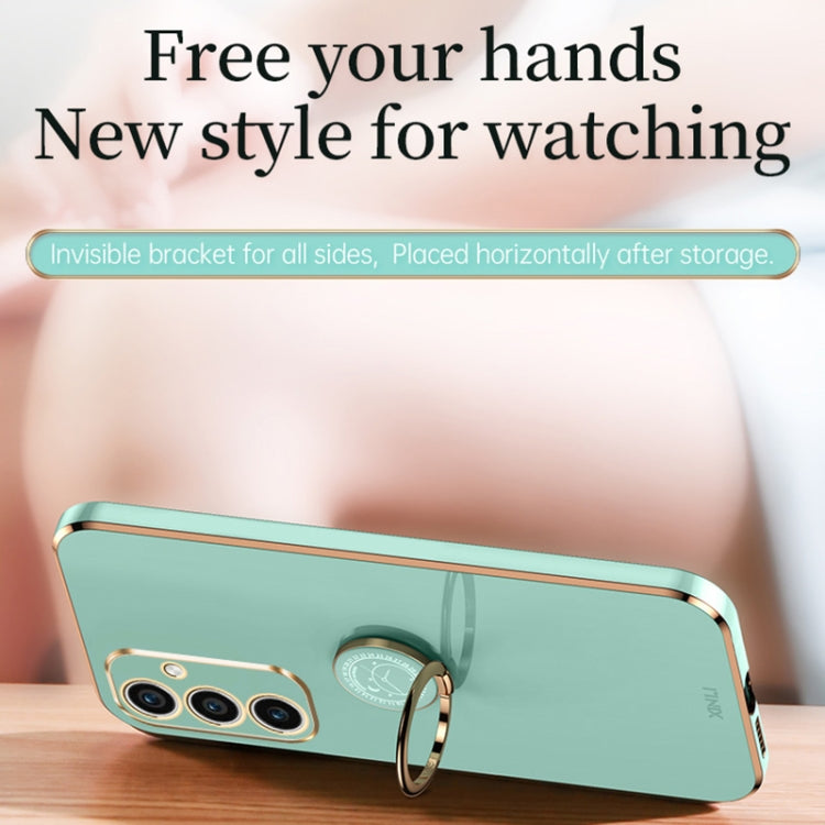 For Samsung Galaxy M35 XINLI Straight Edge 6D Electroplate TPU Phone Case with Ring Holder(Celestial Blue)