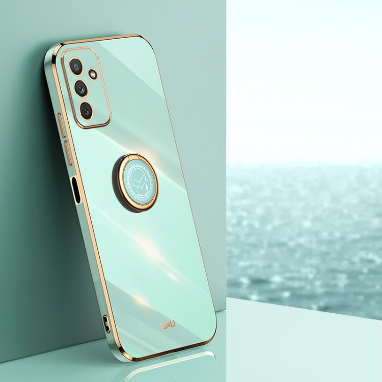 For Samsung Galaxy M23 XINLI Straight Edge 6D Electroplate TPU Phone Case with Ring Holder(Mint Green)