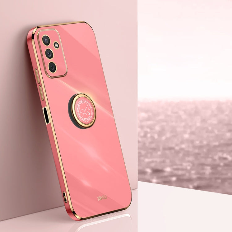 For Samsung Galaxy M23 XINLI Straight Edge 6D Electroplate TPU Phone Case with Ring Holder(Hawthorn Red)