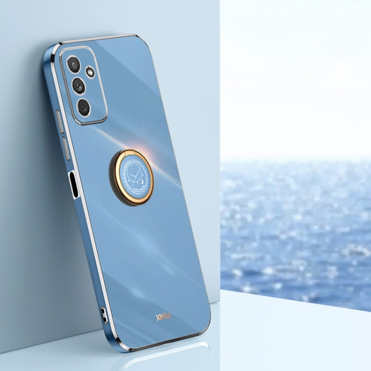 For Samsung Galaxy M23 XINLI Straight Edge 6D Electroplate TPU Phone Case with Ring Holder(Celestial Blue)