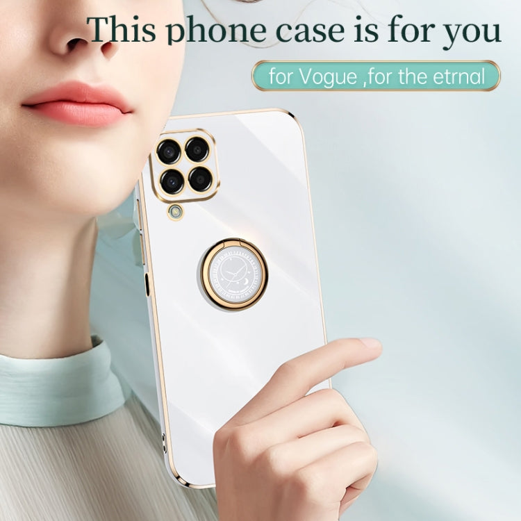 For Samsung Galaxy M33 5G Global XINLI Straight Edge 6D Electroplate TPU Phone Case with Ring Holder(Hawthorn Red)