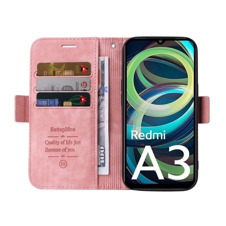 For Xiaomi Poco C61 4G / Redmi A3 4G Global BETOPNICE Dual-side Buckle Leather Phone Case(Pink)