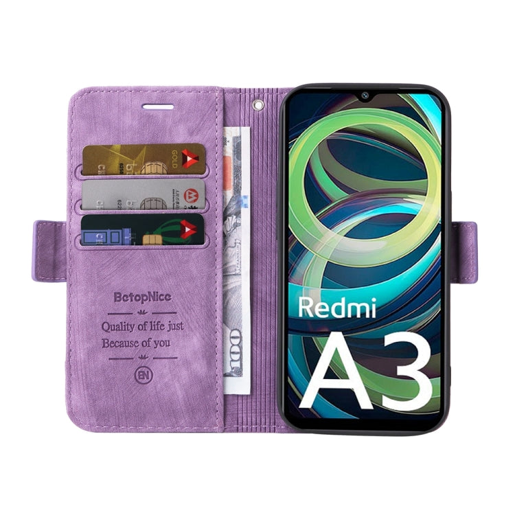 For Xiaomi Poco C61 4G / Redmi A3 4G Global BETOPNICE Dual-side Buckle Leather Phone Case(Purple)