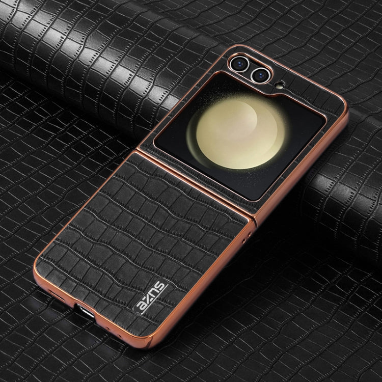 For Samsung Galaxy Z Flip5 AZNS Electroplated Frame Crocodile Texture Full Coverage Phone Case(Black)