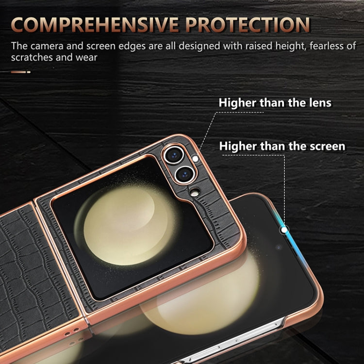 For Samsung Galaxy Z Flip5 AZNS Electroplated Frame Crocodile Texture Full Coverage Phone Case(Black)