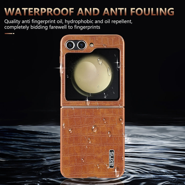 For Samsung Galaxy Z Flip5 AZNS Electroplated Frame Crocodile Texture Full Coverage Phone Case(Black)