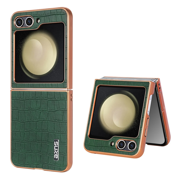 For Samsung Galaxy Z Flip5 AZNS Electroplated Frame Crocodile Texture Full Coverage Phone Case(Green)