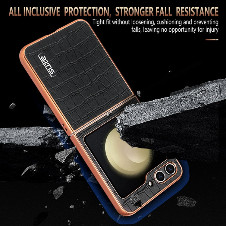 For Samsung Galaxy Z Flip5 AZNS Electroplated Frame Crocodile Texture Full Coverage Phone Case(Green)