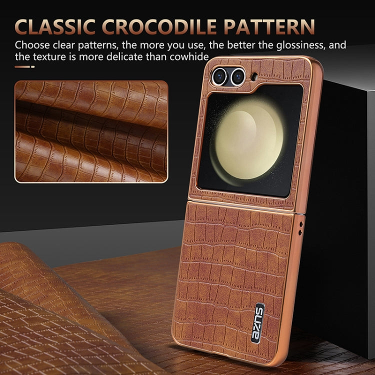 For Samsung Galaxy Z Flip5 AZNS Electroplated Frame Crocodile Texture Full Coverage Phone Case(Green)