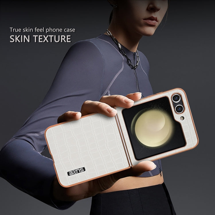 For Samsung Galaxy Z Flip5 AZNS Electroplated Frame Crocodile Texture Full Coverage Phone Case(White)