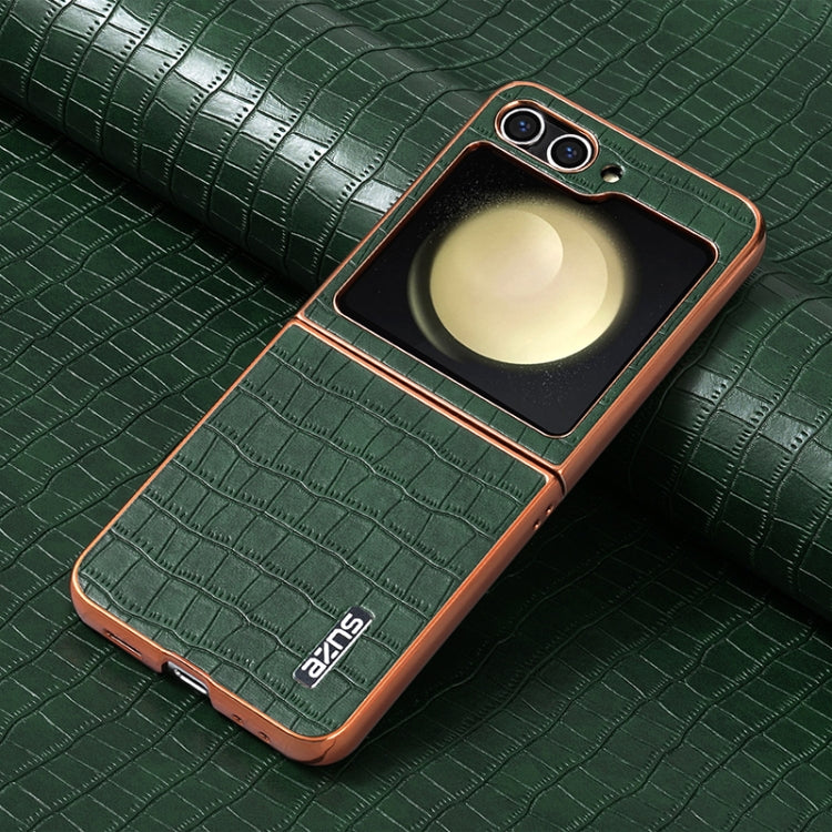 For Samsung Galaxy Z Flip6 / 7 FE AZNS Electroplated Frame Crocodile Texture Full Coverage Phone Case(Green)