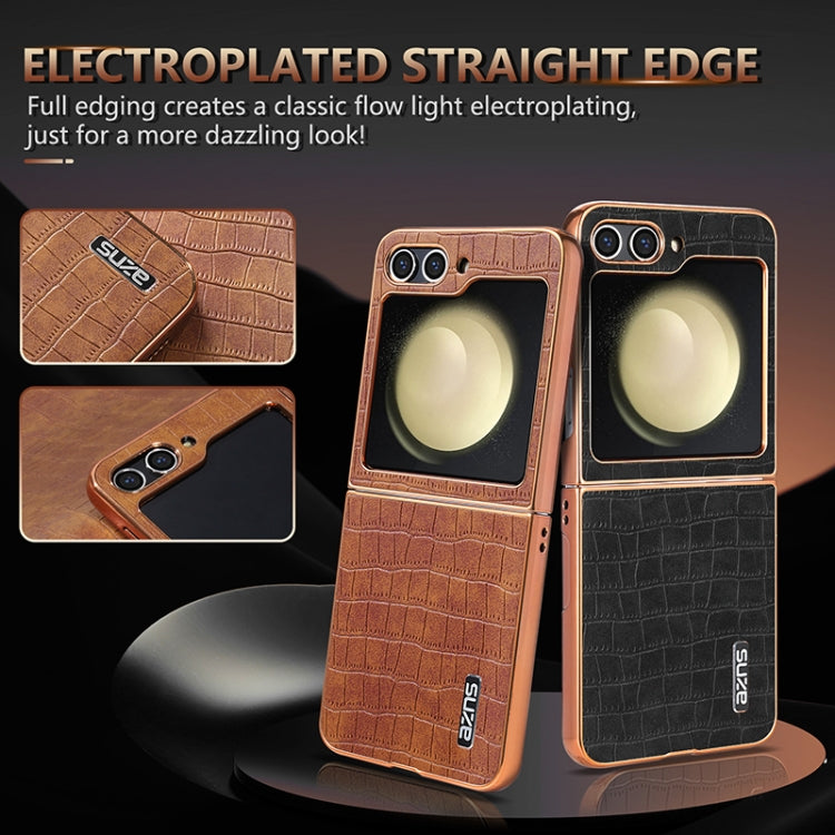 For Samsung Galaxy Z Flip6 / 7 FE AZNS Electroplated Frame Crocodile Texture Full Coverage Phone Case(Green)