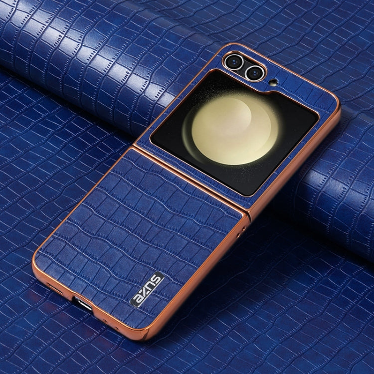 For Samsung Galaxy Z Flip6 / 7 FE AZNS Electroplated Frame Crocodile Texture Full Coverage Phone Case(Blue)