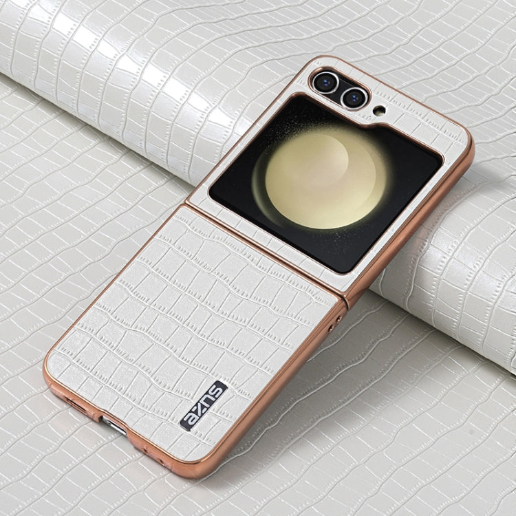 For Samsung Galaxy Z Flip6 / 7 FE AZNS Electroplated Frame Crocodile Texture Full Coverage Phone Case(White)