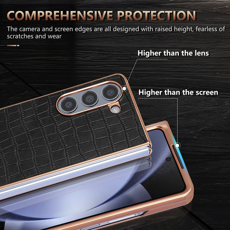 For Samsung Galaxy Z Fold5 AZNS Electroplated Frame Crocodile Texture Full Coverage Phone Case(Brown)