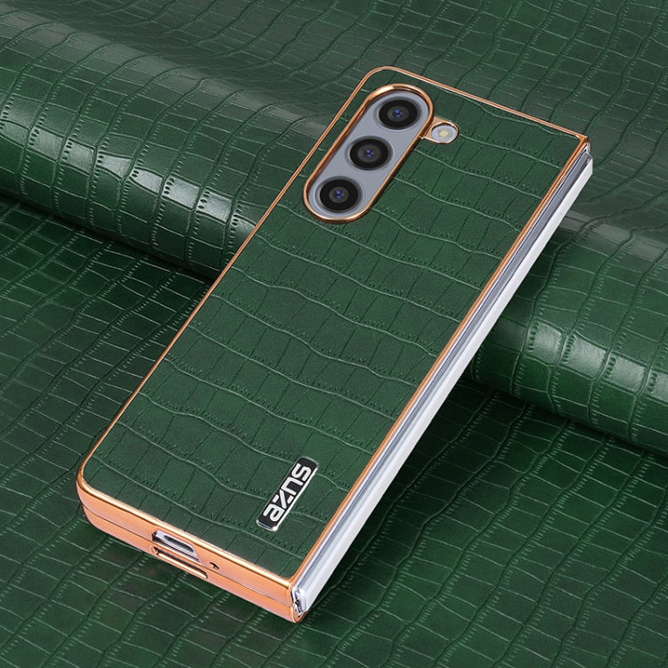 For Samsung Galaxy Z Fold5 AZNS Electroplated Frame Crocodile Texture Full Coverage Phone Case(Green)