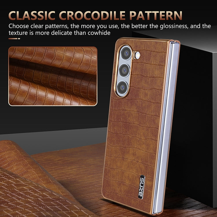 For Samsung Galaxy Z Fold5 AZNS Electroplated Frame Crocodile Texture Full Coverage Phone Case(Green)