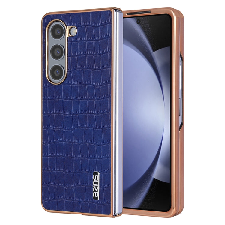 For Samsung Galaxy Z Fold5 AZNS Electroplated Frame Crocodile Texture Full Coverage Phone Case(Blue)