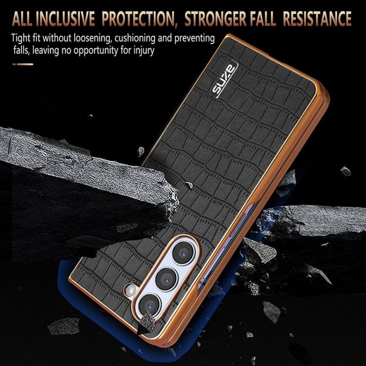 For Samsung Galaxy Z Fold5 AZNS Electroplated Frame Crocodile Texture Full Coverage Phone Case(Blue)