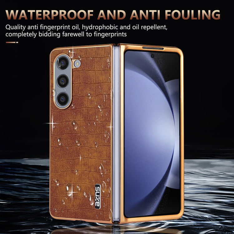 For Samsung Galaxy Z Fold6 AZNS Electroplated Frame Crocodile Texture Full Coverage Phone Case(Blue)