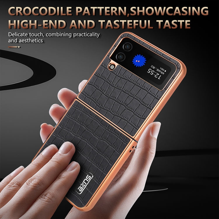 For Samsung Galaxy Z Flip4 5G AZNS Electroplated Frame Crocodile Texture Full Coverage Phone Case(Blue)