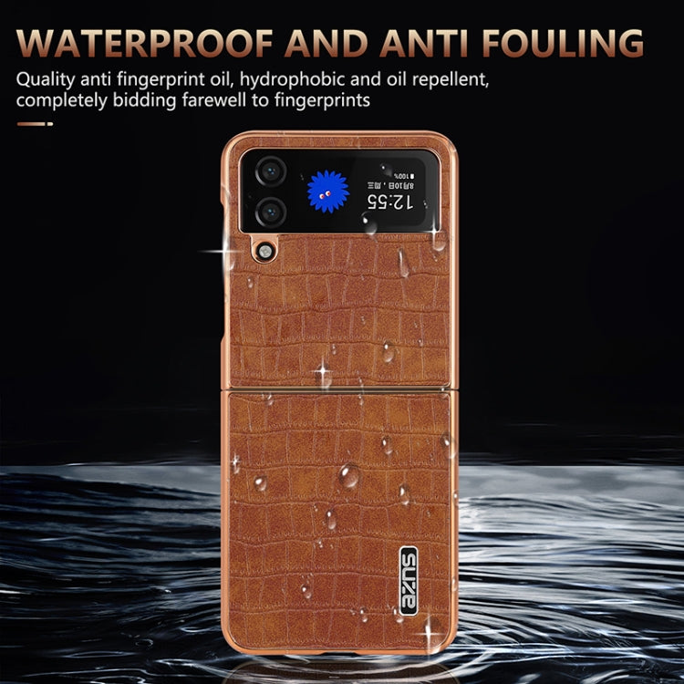 For Samsung Galaxy Z Flip4 5G AZNS Electroplated Frame Crocodile Texture Full Coverage Phone Case(White)