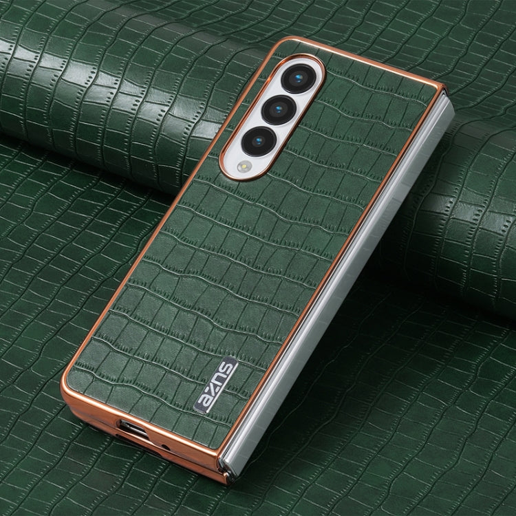 For Samsung Galaxy Z Fold4 5G AZNS Electroplated Frame Crocodile Texture Full Coverage Phone Case(Green)
